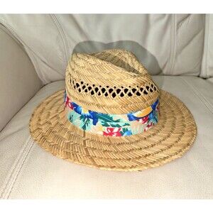 Natural Straw Hat Round Size L Multicolor Floral Ribbon HBY Miami Womens